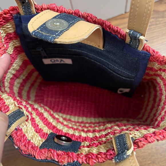 Q&A Vintage American Flag Straw Bag Purse Clutch Women's Accessory - Picture 4 of 6